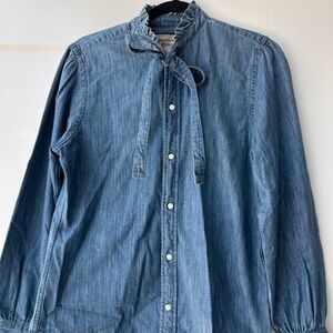 Ralph Lauren Light Blue Denim Ruffle-Neck Shirt